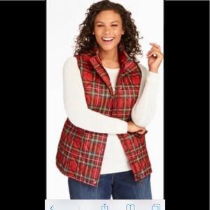 Talbot’s tartan red plaid puffer vest, ruched back